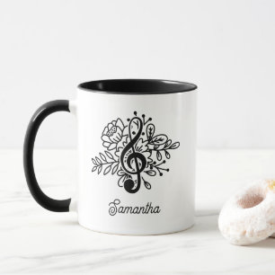 Mug Moderne Floral Treble Clef Black White Music Amate