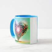 Mug Moderne Futuriste Vert et Rose Coeur (Devant gauche)