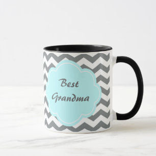 Mug moderne gris, blanc chevron meilleure grand-mère