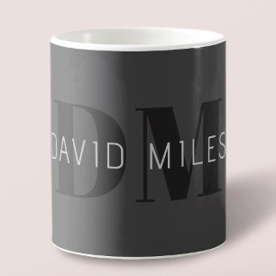 Mug Moderne Gris Foncé & Nom et Monogramme Modifiables