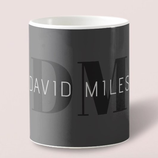 Mug Moderne Gris Foncé & Nom et Monogramme Modifiables