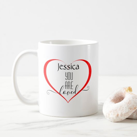 Mug Moderne Je t'aime Simple Coeur Personnaliser Monog (Avec donut)