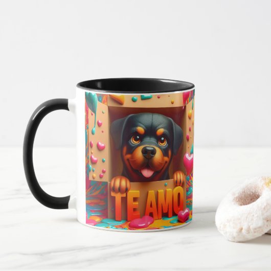 Mug Moderne Joli Chien Te Amo Saint-Valentin  (Avec donut)