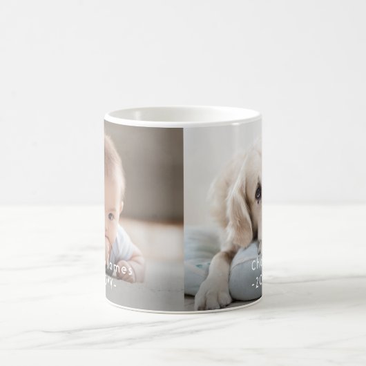 Mug Moderne Minimale 2 Photo Texte blanc superposé (Centre)