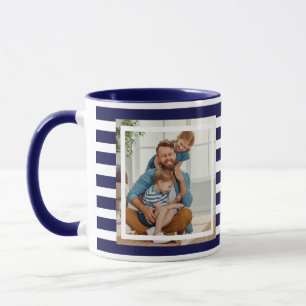 Mug Moderne minimaliste bleu marine et rayures blanche