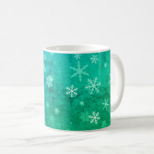 Mug Moderne modèle de Noël flocon de neige bleu vert