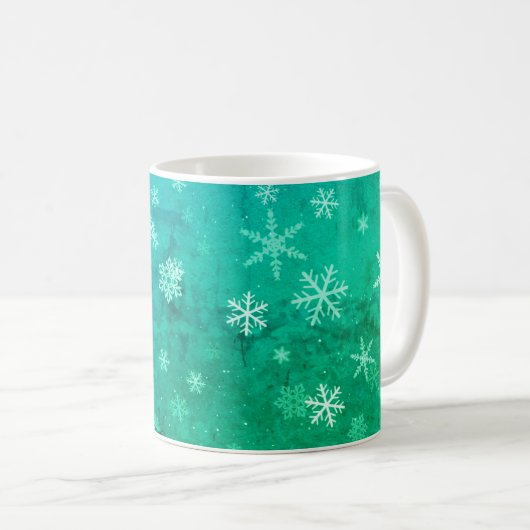Mug Moderne modèle de Noël flocon de neige bleu vert (Devant droit)
