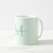 Mug Moderne Monogramme à rayures vertes avec nom (Devant droit)