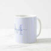 Mug Moderne Monogramme de Nom à Rayure Bleue (Devant droit)