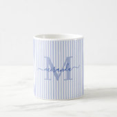 Mug Moderne Monogramme de Nom à Rayure Bleue (Centre)