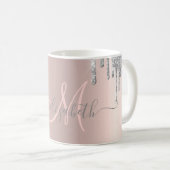 Mug Moderne Monogramme en Paillettes d'Argent avec Cou (Devant droit)