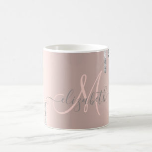 Mug Moderne Monogramme en Paillettes d'Argent avec Cou