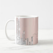 Mug Moderne Monogramme en Paillettes d'Argent avec Cou (Gauche)
