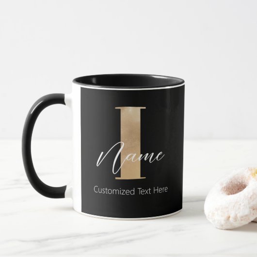 Mug Moderne Monogramme Initiale I & Nom Personnalisé (Avec donut)