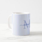 Mug Moderne Monogramme Nom Rayure Bleue (Devant gauche)