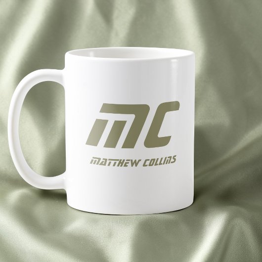 Mug Moderne Monogramme Vert Nom Texte Minimal Hommes