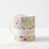 Mug Moderne motif de fleurs sauvages aquarelle nom de (Devant gauche)