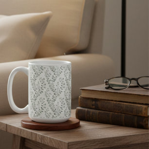 Mug Moderne motif floral boho sage crème