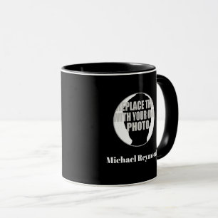 Mug moderne noir blanc nom & initiales avec photo
