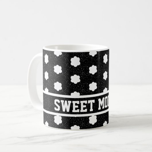 Mug moderne noir et blanc rétro floral (Devant gauche)