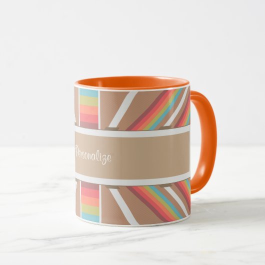 Mug Moderne Orange & Beige Motif Aztec Personnaliser (Devant droit)