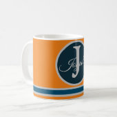 Mug Moderne orange gris bleu Monogramme Élégant (Devant gauche)