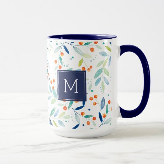Mug Moderne Pastel Aquarelles Feuilles & Berries Motif (Droite)