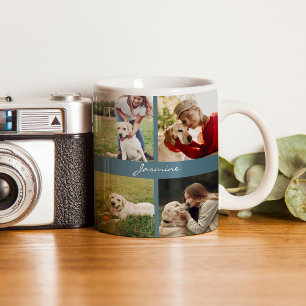 Mug Moderne Personnalisé 10 Photos Chien Turquoise ble