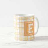 Mug Moderne Plaid Préparatoire Orange Jaune Monogramme (Devant droit)