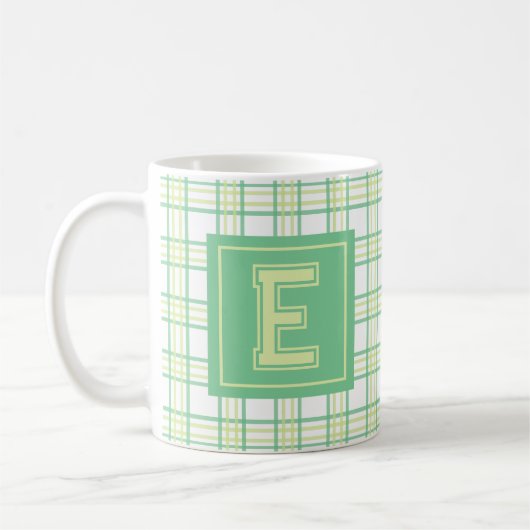 Mug Moderne Plaid Prévert Lime Vert Université Monogra (Gauche)