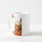 Mug Moderne Poinsettia & Verdure | Monogramme de Noël (Devant gauche)