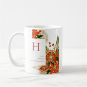 Mug Moderne Poinsettia & Verdure | Monogramme de Noël (Gauche)