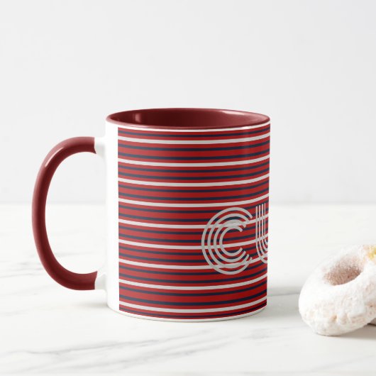 Mug Moderne rayé avec monogramme (Avec donut)