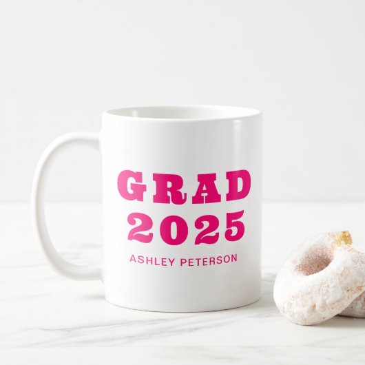 Mug Moderne Retro Rose Gras Typographie Graduation (Avec donut)