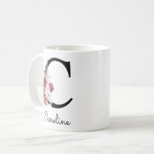 Mug Moderne Rose Bohème Féminin Floral Initiale C (Devant gauche)