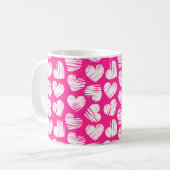 Mug Moderne rose et blanc Doodled Heart Valentine Nom (Devant gauche)