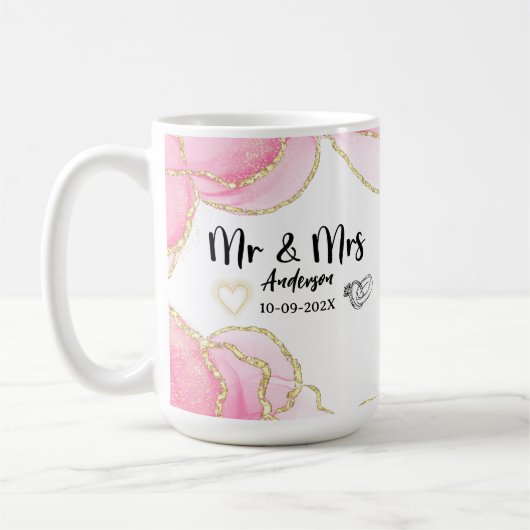 Mug Moderne rose et or M. et Mme (Gauche)
