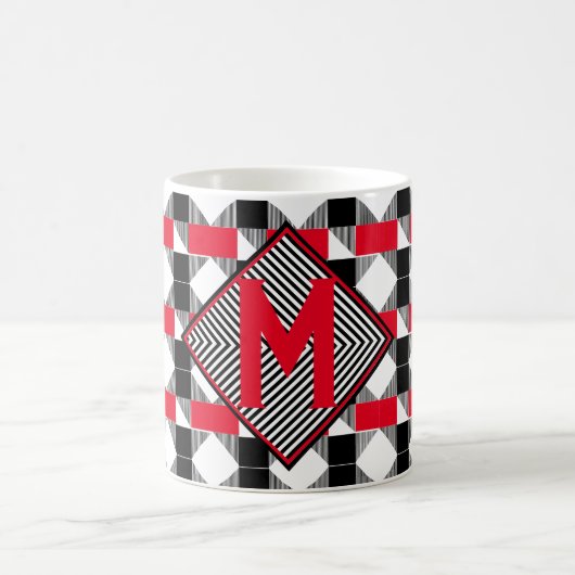 Mug moderne rouge et noir Monogramme géométrique initi (Centre)