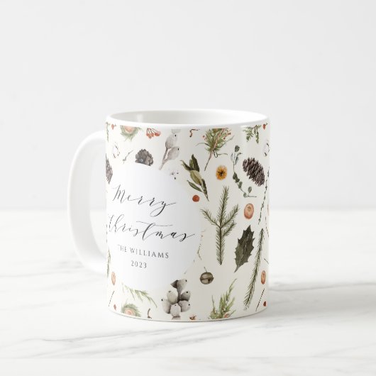 Mug Moderne Rustique Boho Noël Botanique Feuillage (Devant gauche)