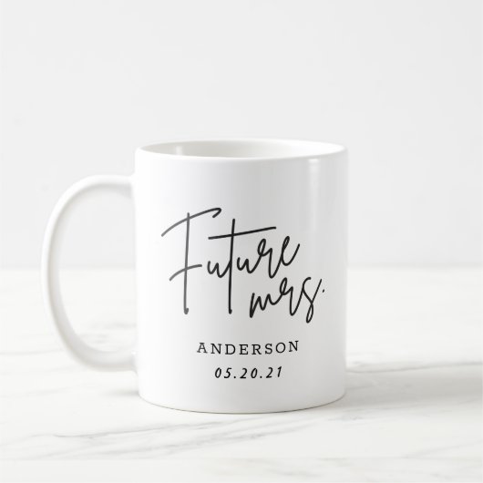 Mug Moderne Script à la main Futur Mme Fiançailles Don (Gauche)