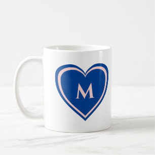 Mug Moderne Simple Bleu Rose Coeur Monogramme