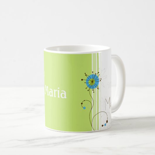 Mug Moderne simple Fleur vert Votre nom (Devant droit)