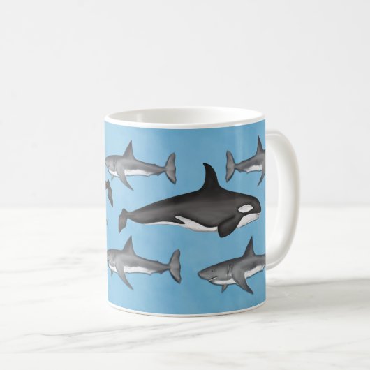 Mug Moderne Simple Océan Orques et requins mignons (Devant droit)