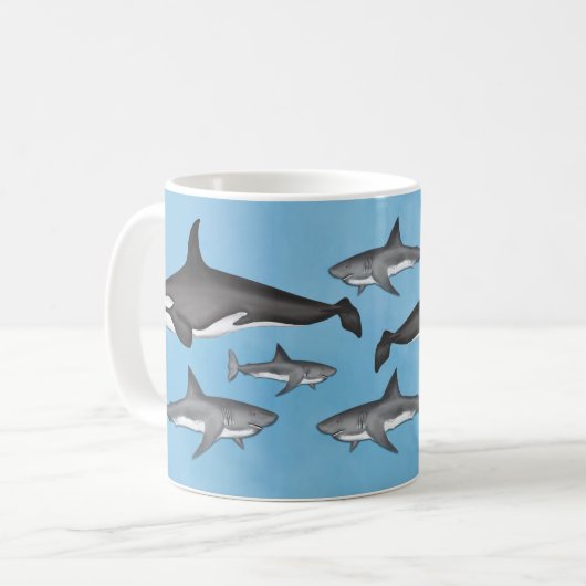 Mug Moderne Simple Océan Orques et requins mignons (Devant gauche)