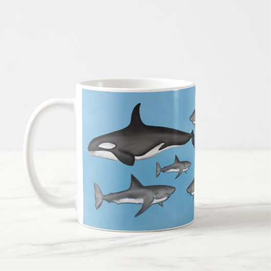 Mug Moderne Simple Océan Orques et requins mignons (Gauche)