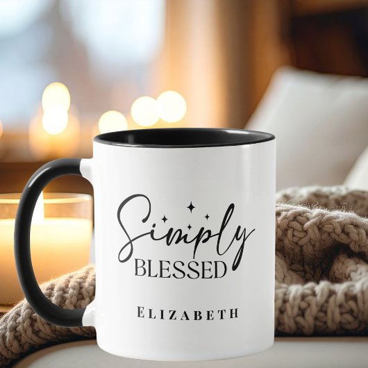 Mug Moderne Simplement Bénis Noir & Blanc Chrétien