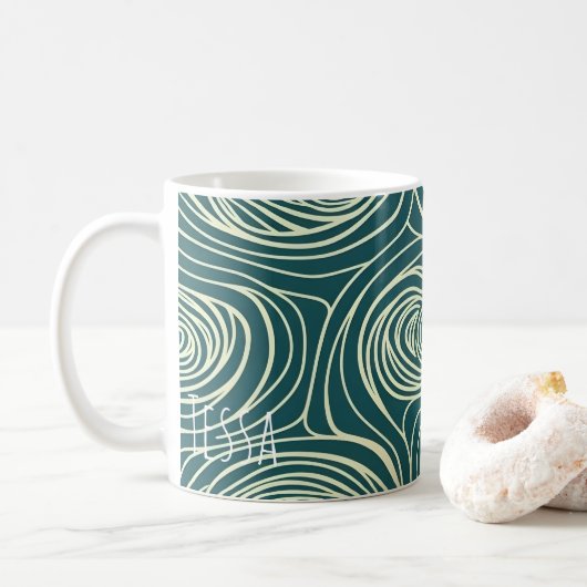 Mug Moderne Tourbillon de grain de bois sarcelle ondul (Avec donut)