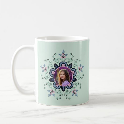 Mug Moderne turquoise rose floral Mandala Doodles Phot (Gauche)
