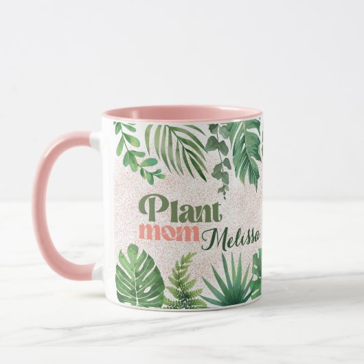Mug Moderne Vert Botanique Feuille Plante Maman (Gauche)