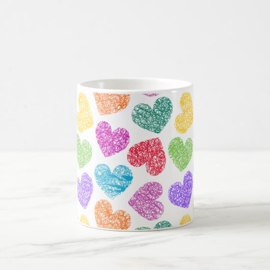 Mug Moderne Vibrant Rainbow Doodle Hearts mignon Motif (Centre)